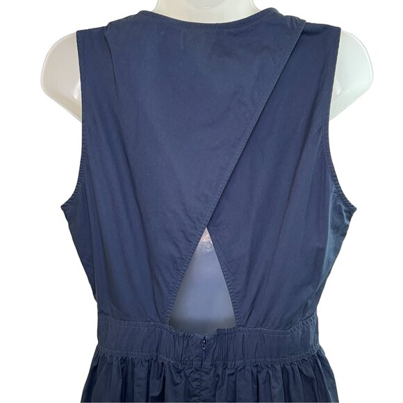 J. Crew Navy Sleeveless Blue Apron Midi Dress Size 10 Tall - Picture 6 of 10